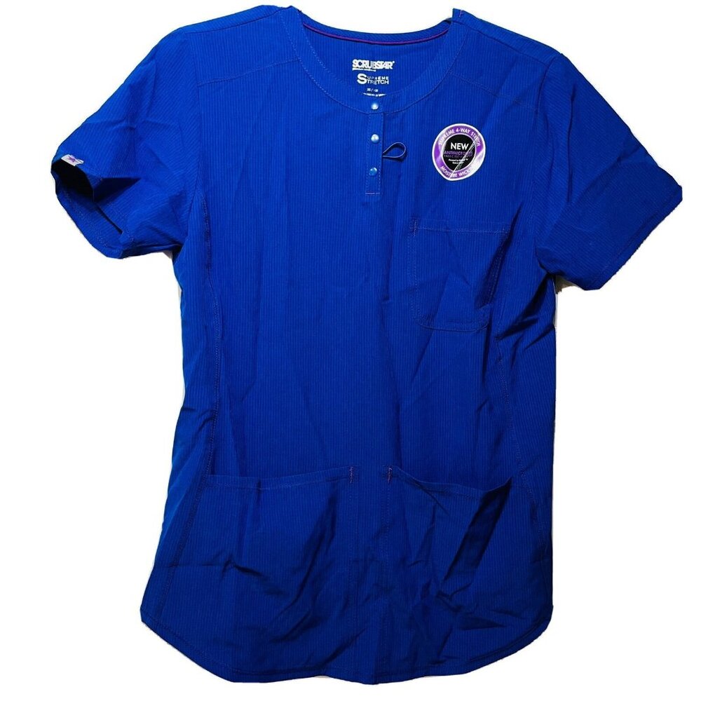 Womens Medium Blue Scrub Top Supreme V Neck Scrubstar  Heather Electric Blue